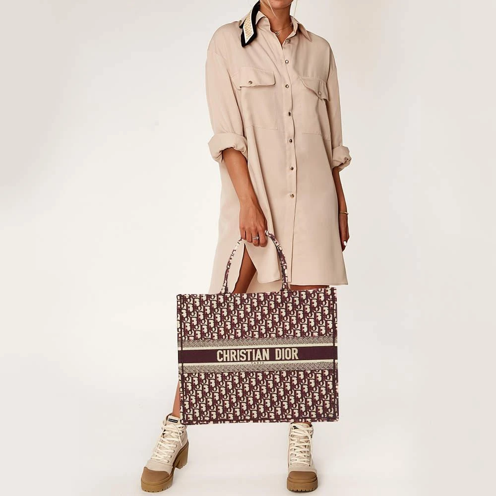 Dior Dior Burgundy Oblique Embroidered Canvas Large Book Tote 2