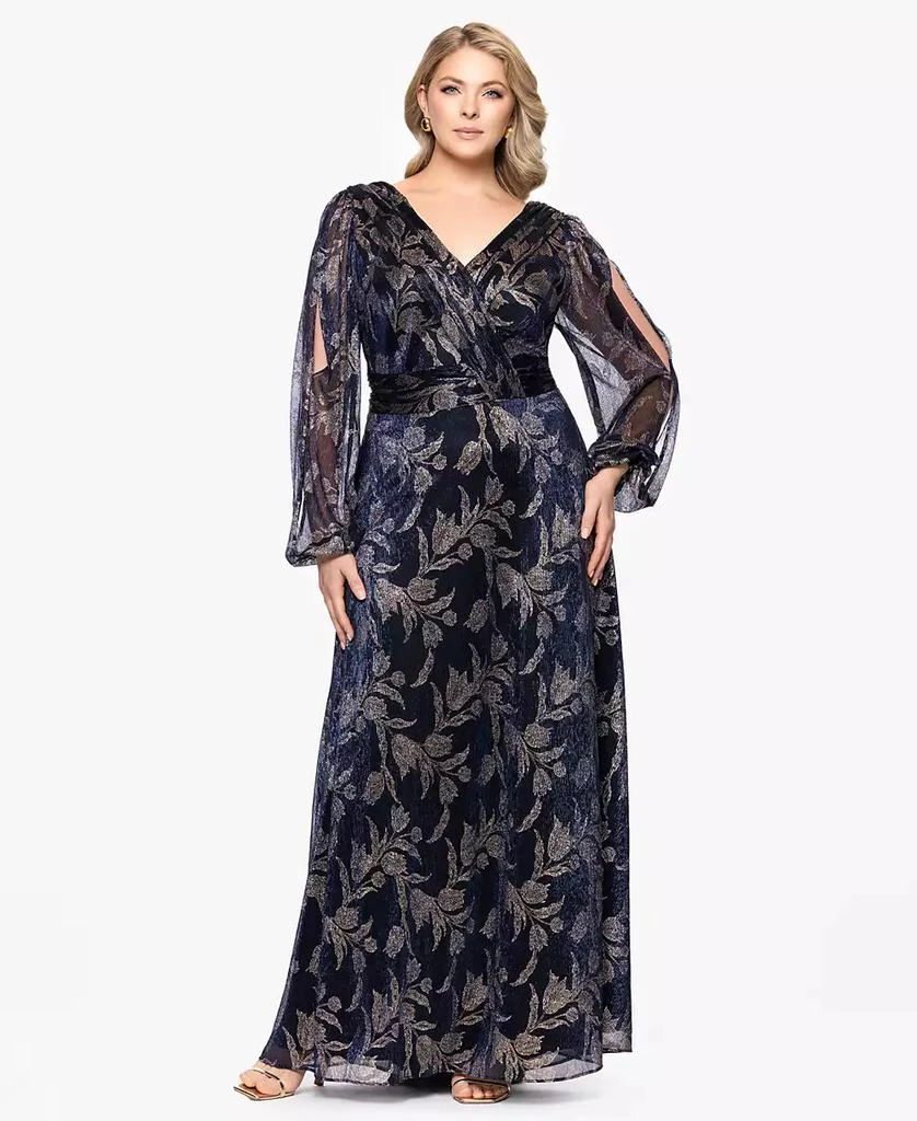 Betsy & Adam Plus Size Foil Crink Long Sleeve A-Line Dress - Dresses &  Skirts - Free Shipping - BeyondStyle