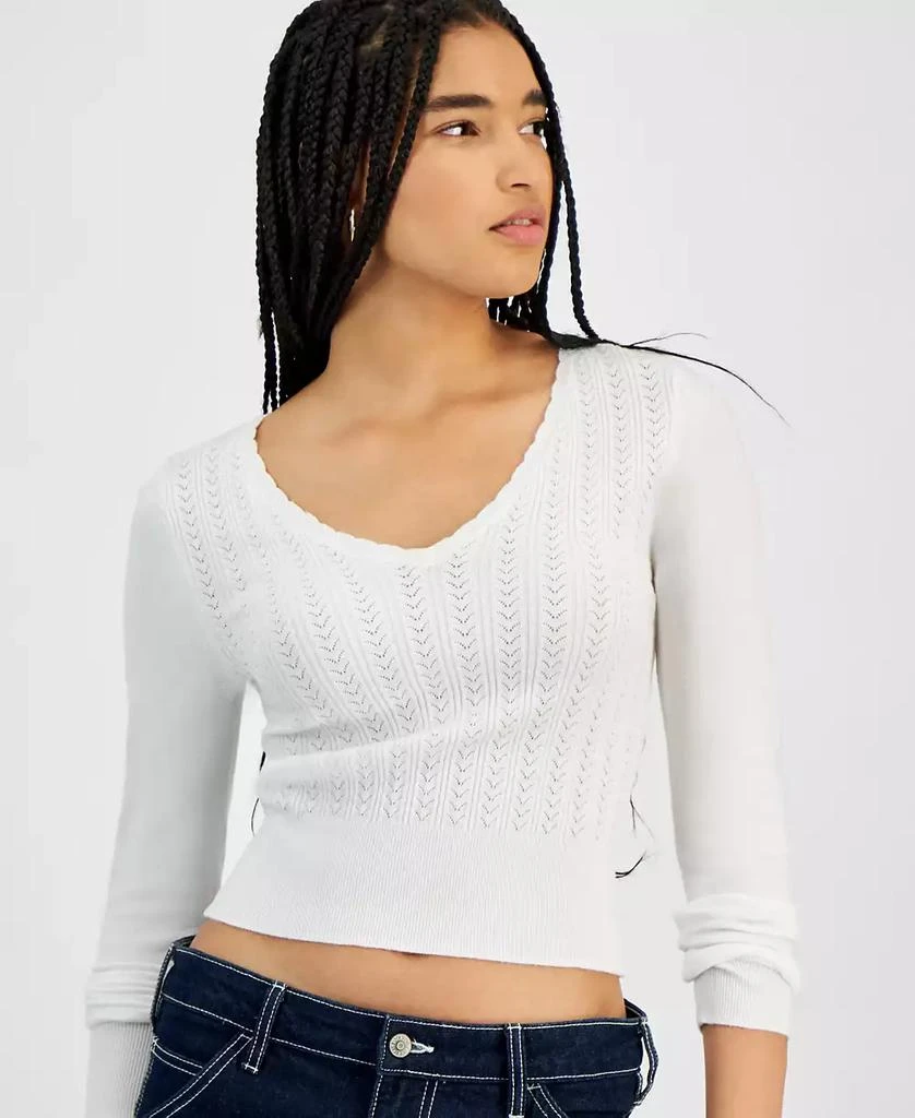 Hooked Up by IOT Juniors' Pointelle V-Neck Long-Sleeve Sweater 3