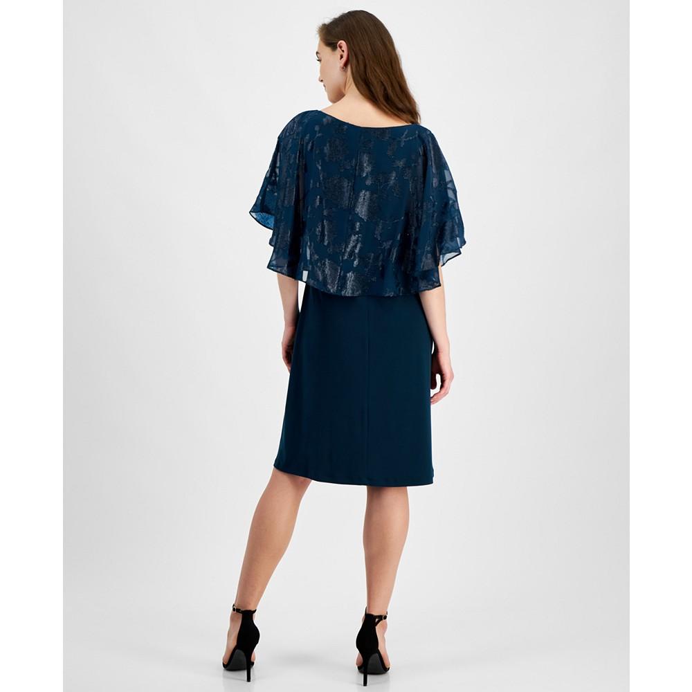 Connected Women's Chiffon Cape Overlay Sheath Dress