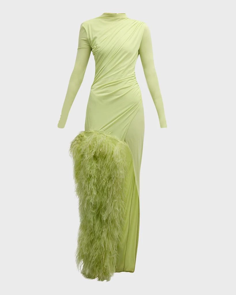 LAPOINTE Feather Draped Lightweight Matte Jersey Maxi Dress 1