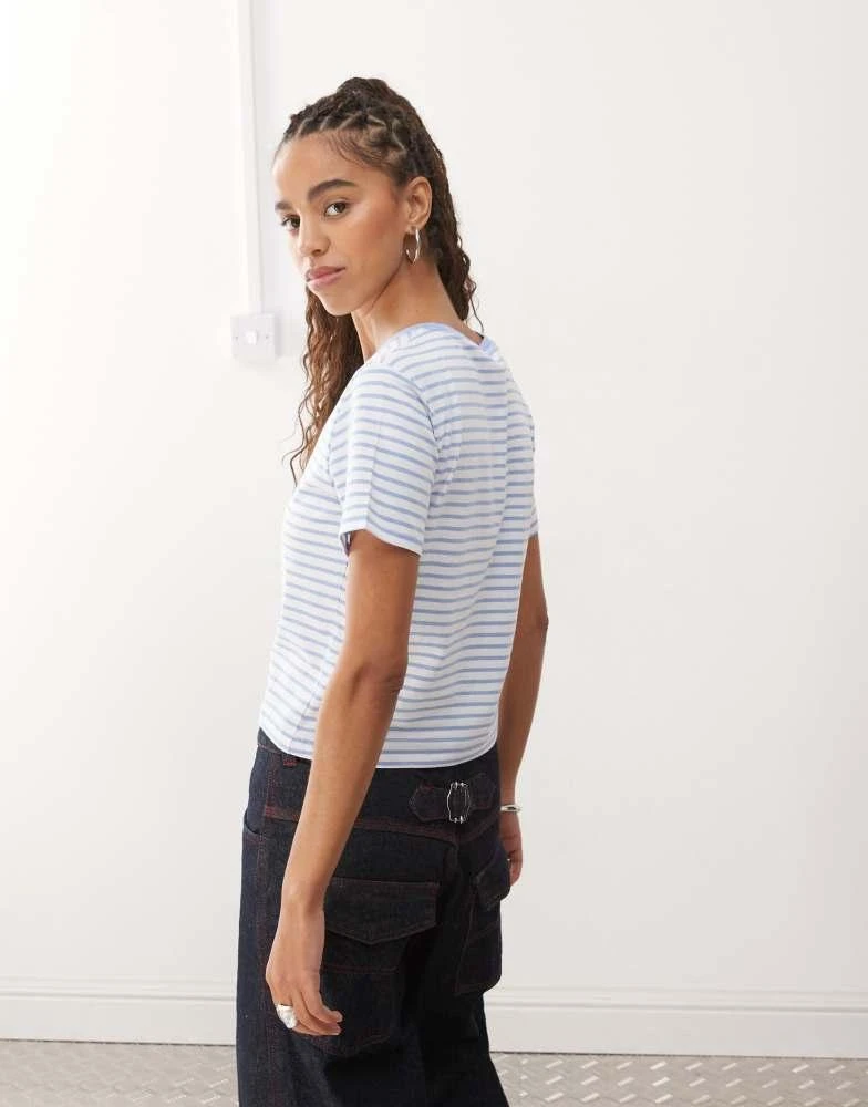 Monki Monki shrunken tee in blue and white stripe 3