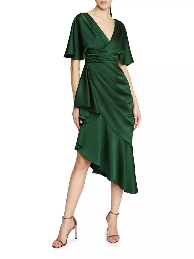 Theia Gwen Satin Gathered Midi-Dress 2