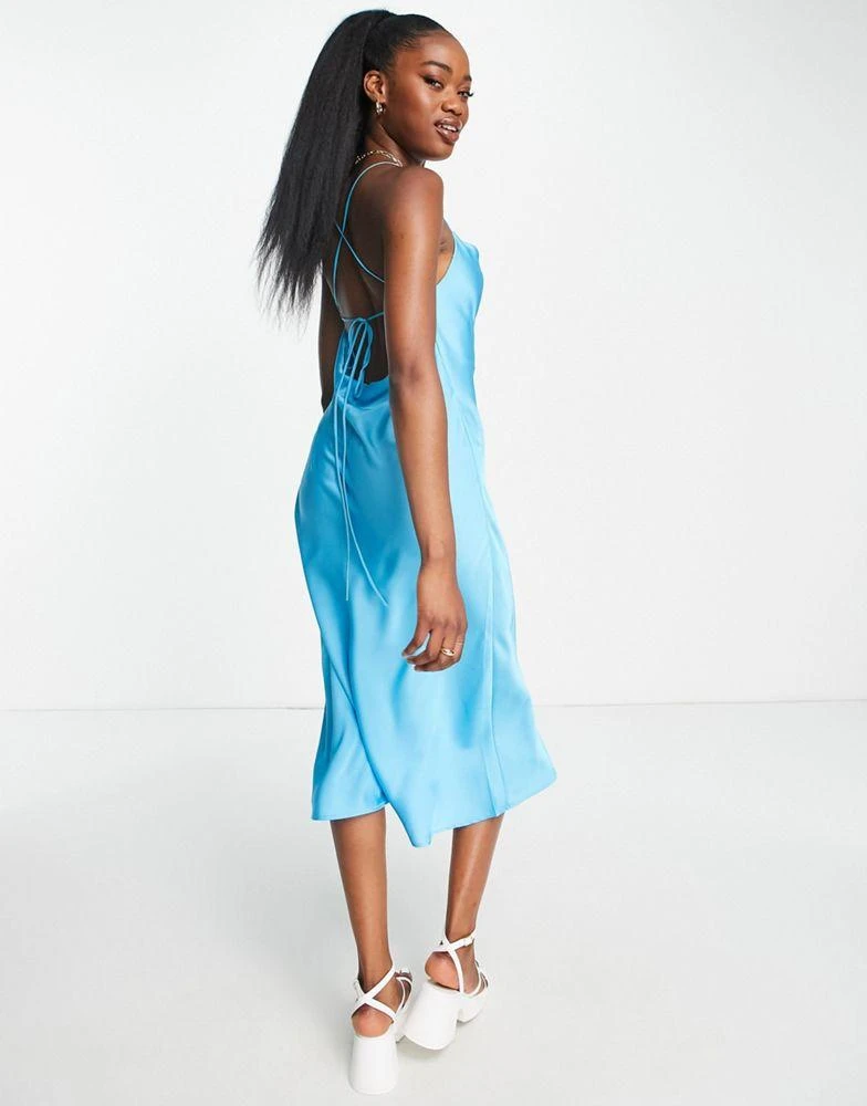 Stradivarius Stradivarius satin midi slip dress in blue 2