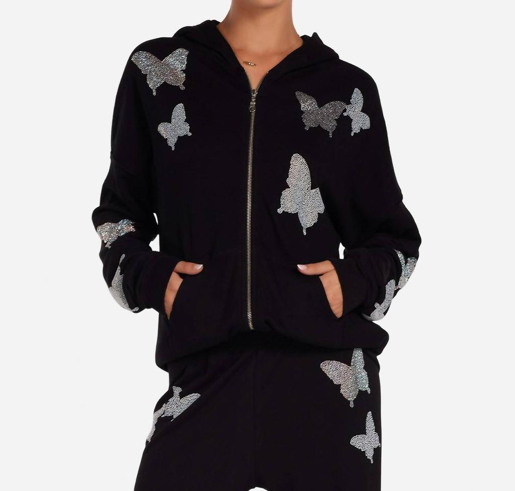 Lauren Moshi Koa Crystal Zip Hoodie In Black