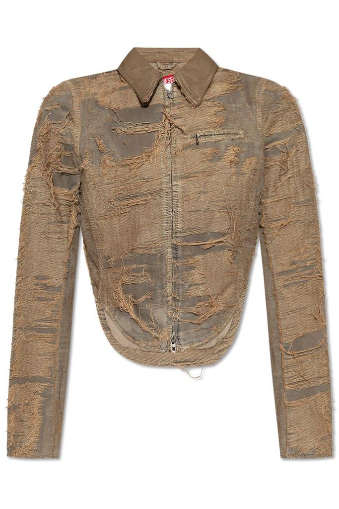 DIESEL>>De-Nea-Fsg スリム ディストレスト デニム ジャケット DE-NEA-FSG Slim jacket in overdyed floating-thread denim