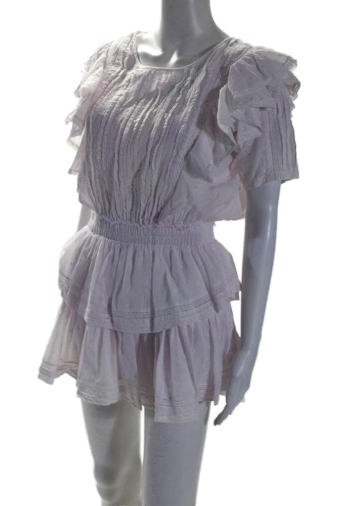 LOVESHACKFANCY Love Shack Fancy Womens Cotton Pleated Short Sleeve Mini Dress Pink 2