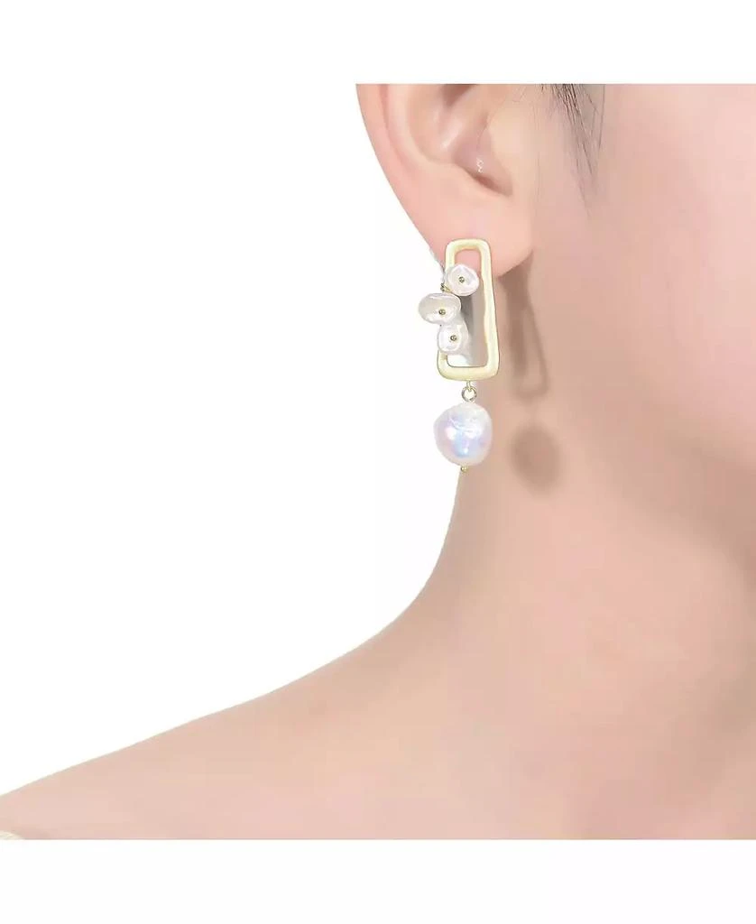 Genevive Beautiful Sterling Silver 14K Gold Plated 14-15MM Genuine Freshwater Pearl Drop Earrings 3