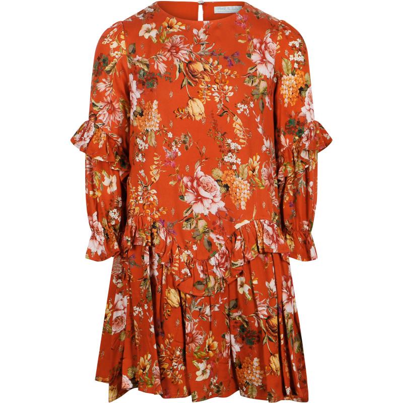 Abel & Lula Floral print ruffled dress in red