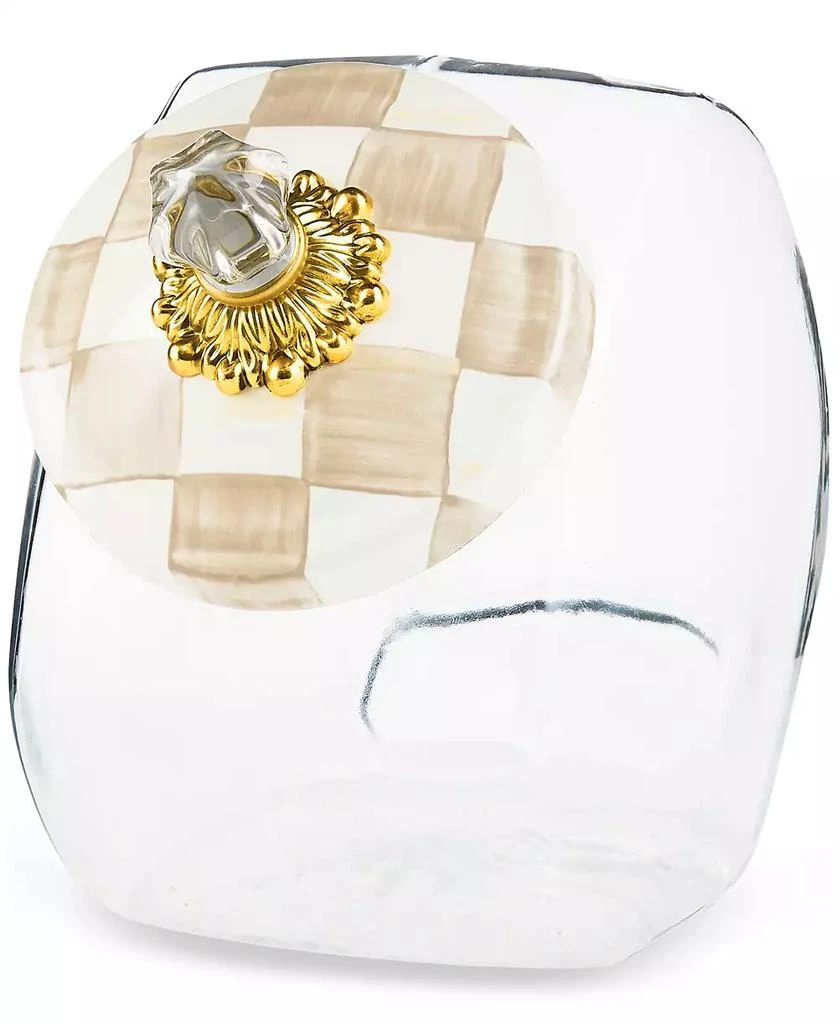 MacKenzie-Childs Mocha Check-Lid Clear Glass Cookie Jar
