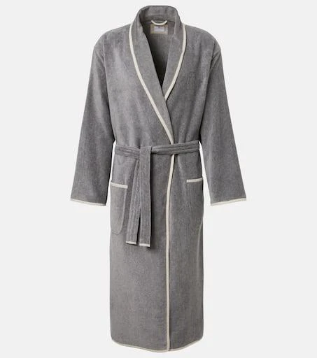 Brunello Cucinelli Logo linen-trimmed cotton terry bathrobe 1
