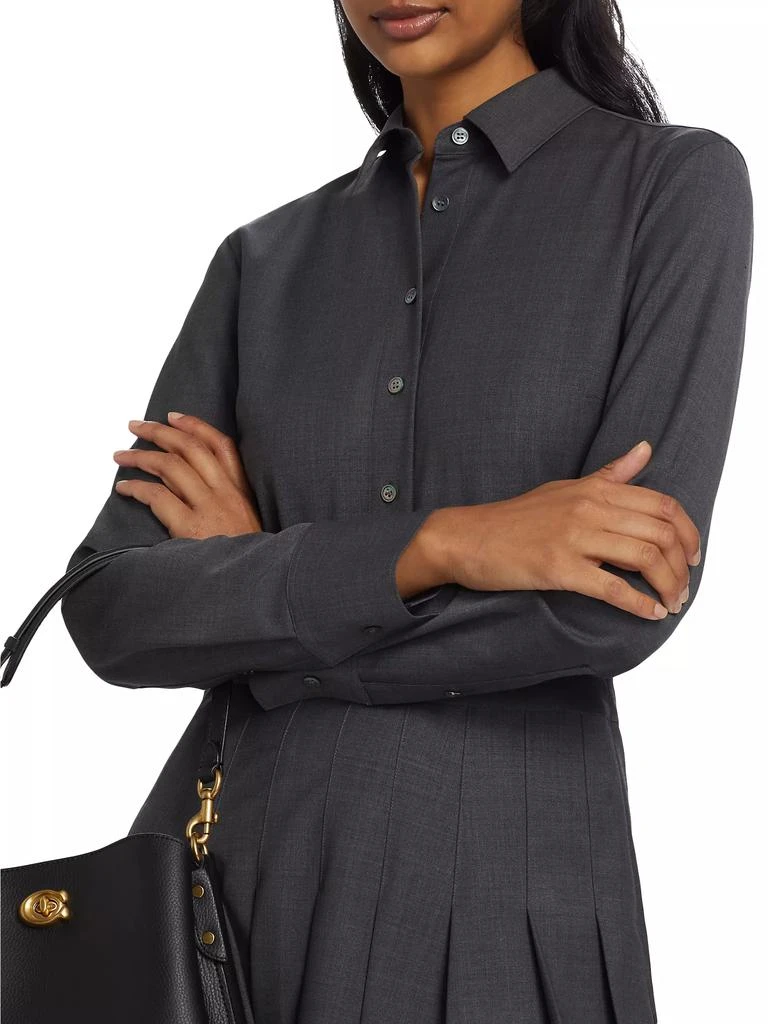 Theory Wool-Blend Pleated-Skirt Mini-Shirtdress 6