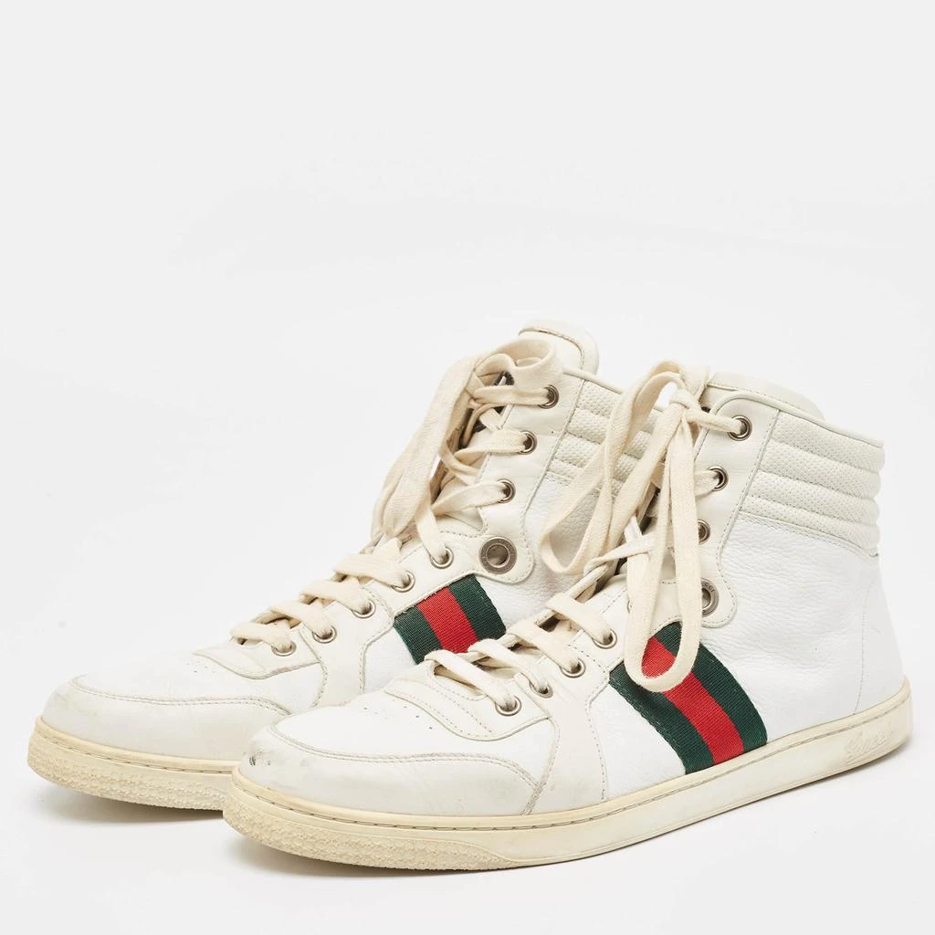 Gucci Gucci White Leather Web Detail High Top Sneakers Size 43 2