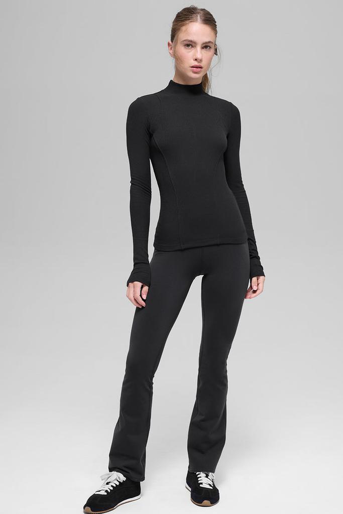 Alo Ribbed Mesmerize Mock Neck Long Sleeve - Espresso - Sweaters