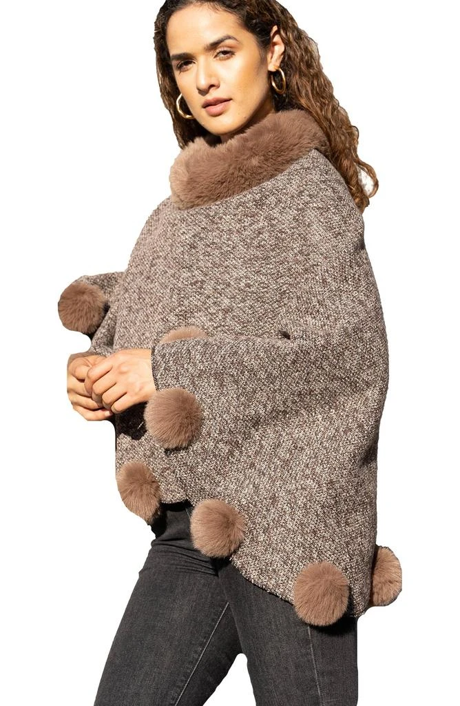 SAACHI Posey Faux Fur Pompom Adorned Poncho 5