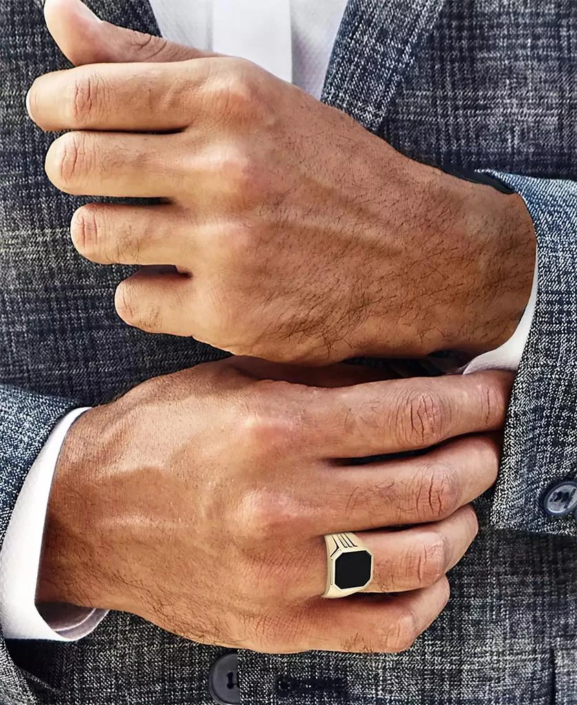 Macy
s Men
s 14k Gold Onyx Octagon Polished Ridged Ring 5
