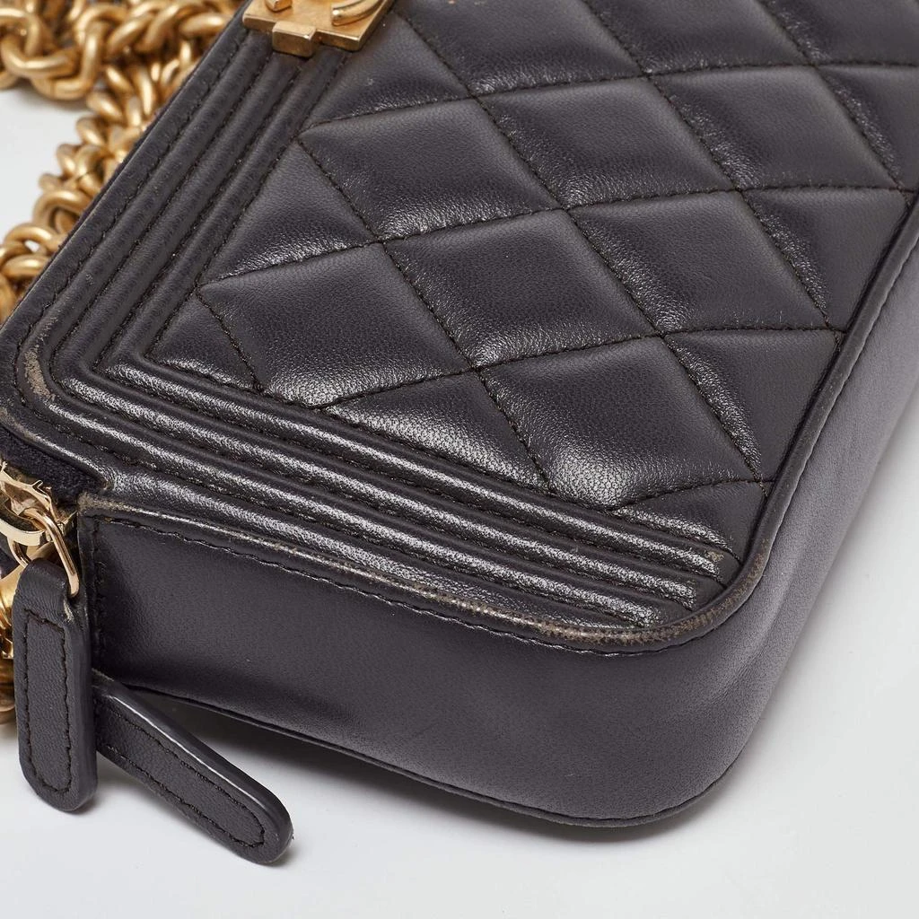 Chanel Chanel Grey Quilted Leather Boy Double Zip Chain Clutch 13