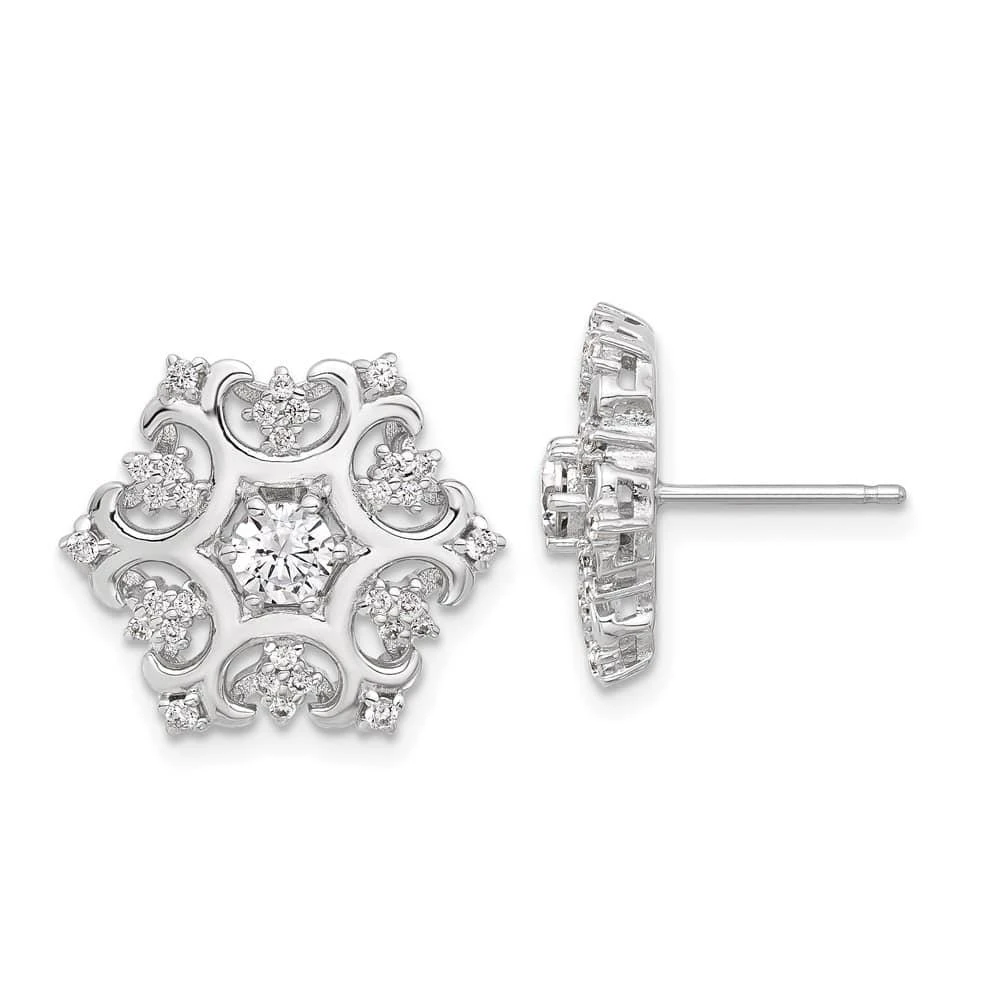 Diamond2Deal Sterling Silver Rhodium-plated CZ Snowflake Stud Earrings