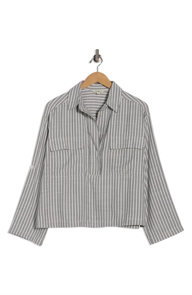 Max Studio Grid Print Roll Sleeve Popover Shirt 3