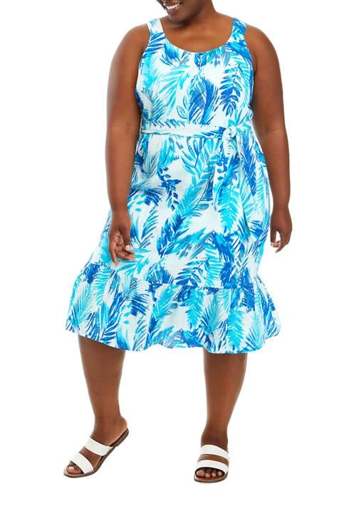 Plus Size Linen Halter Neck Floral Dress – On Sale Now with Up to