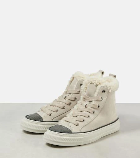 Brunello Cucinelli Monili shearling-trimmed suede high-top sneakers 5