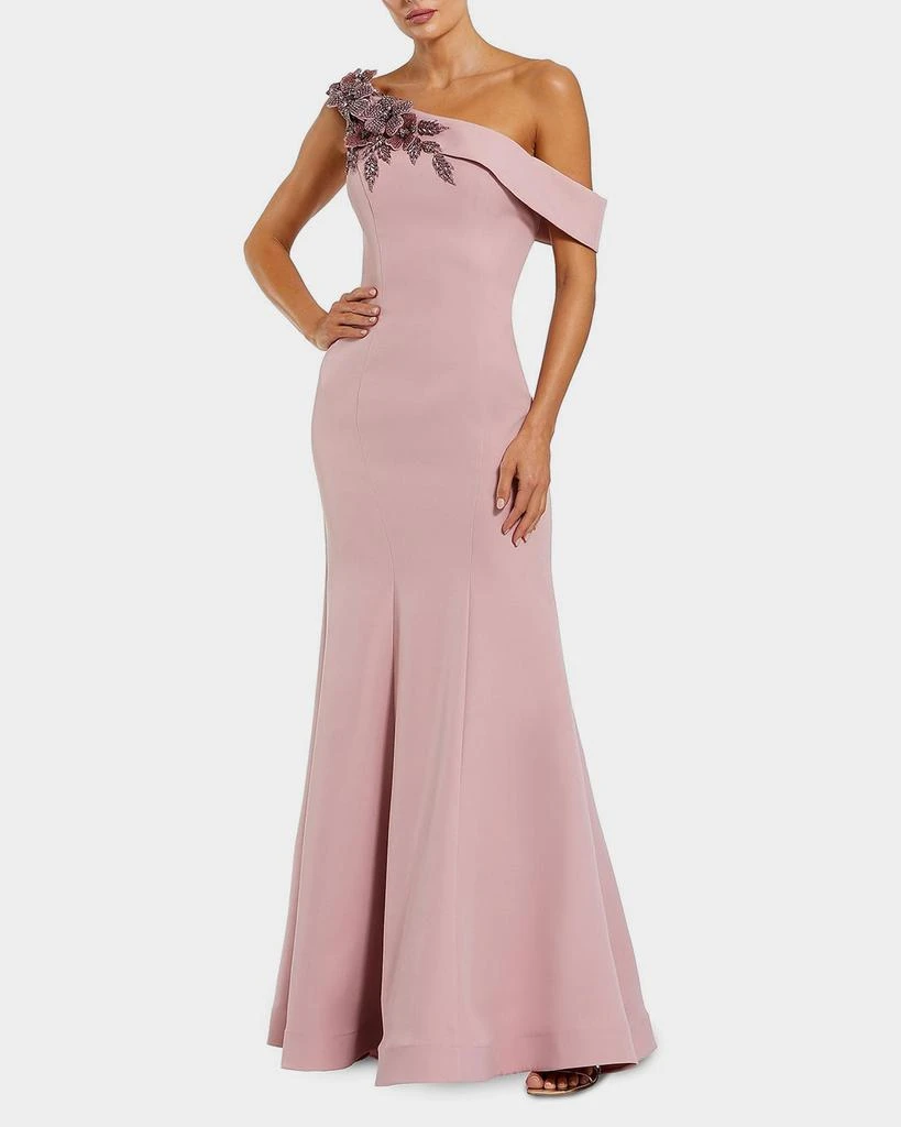 Mac Duggal Crepe Floral Beaded Off-Shoulder Mermaid Gown