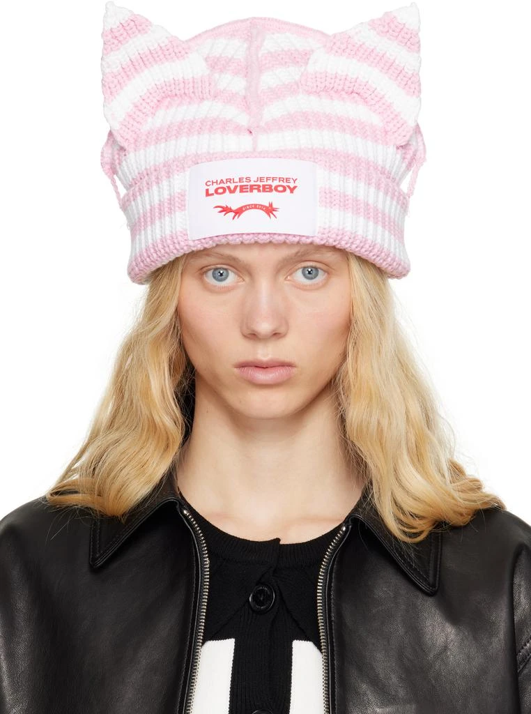 Charles Jeffrey Loverboy SSENSE Exclusive Pink & White Chunky Ears Beanie 1