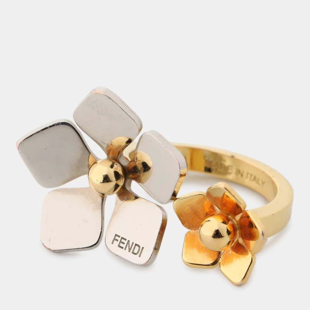 Fendi Fendi Two Tone Flower Motif Open Ring Size 51 8