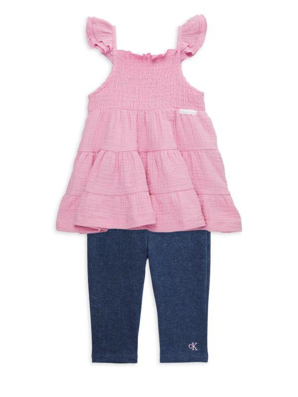 Calvin Klein Little Girl's 2-Piece Smocked Top & Pants Set 1