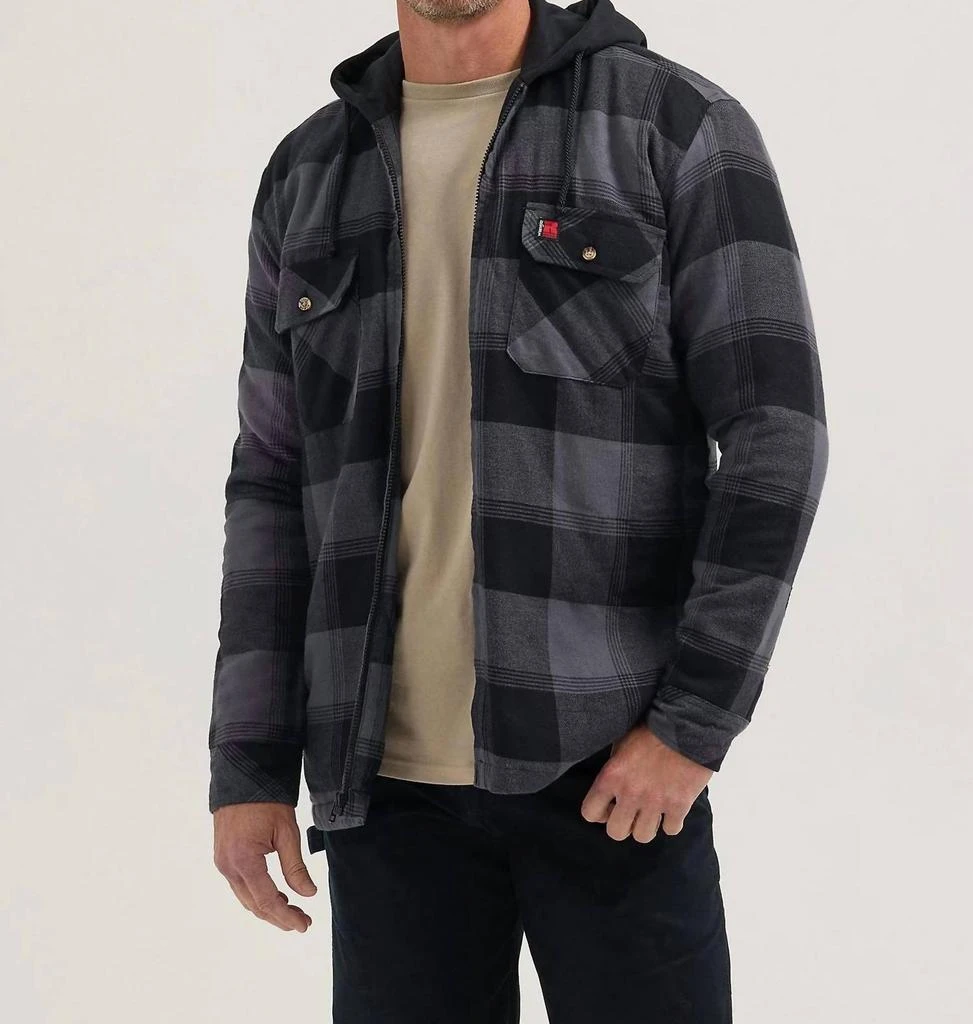 Wrangler Riggs Workwear Hooded Flannel Jacket In Black Plaid 1