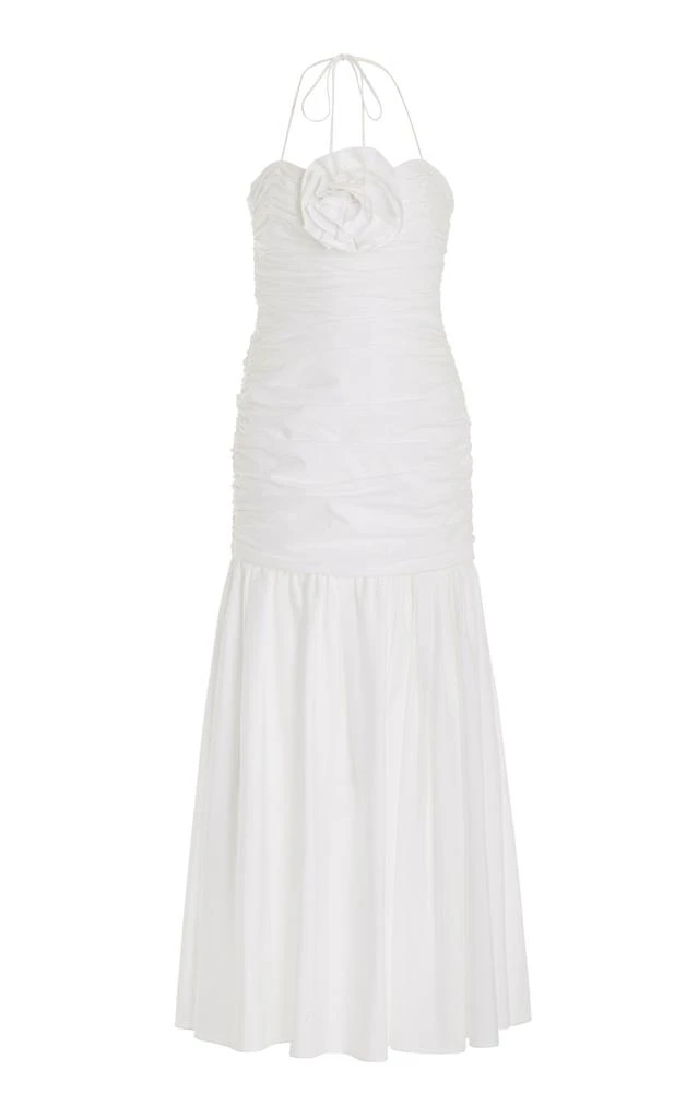 Carolina Herrera Carolina Herrera - Ruched Cotton-Blend Halter Maxi Dress - White - US 8 - Moda Operandi 1