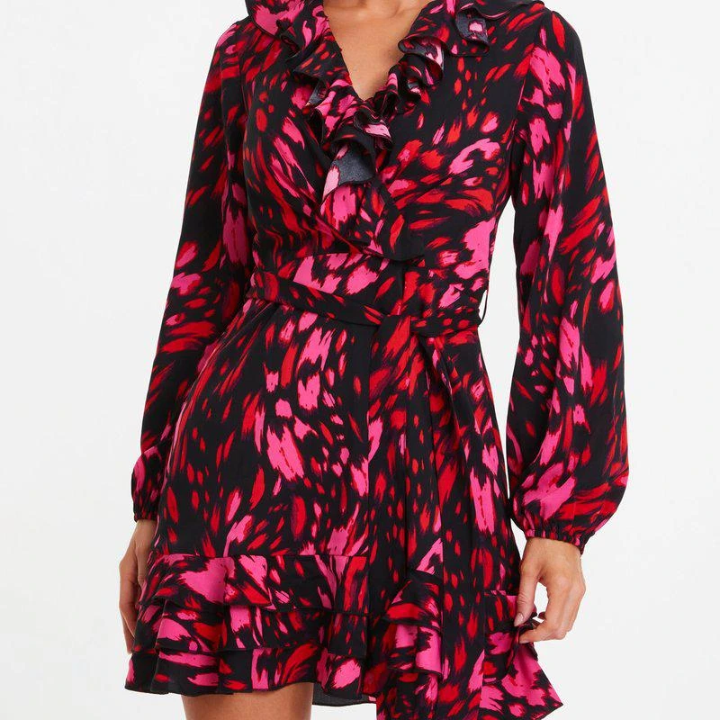 QUIZ Printed Front Wrap Skater Dress 1