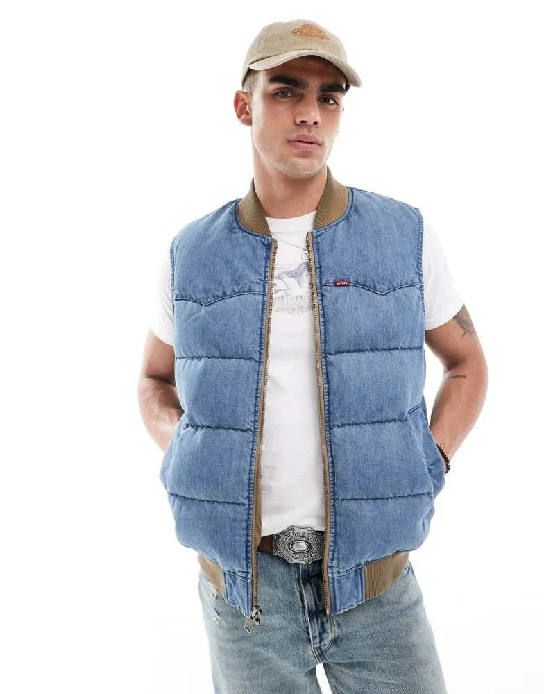Levi's Levi's western super down denim puffer vest in mid blue 1
