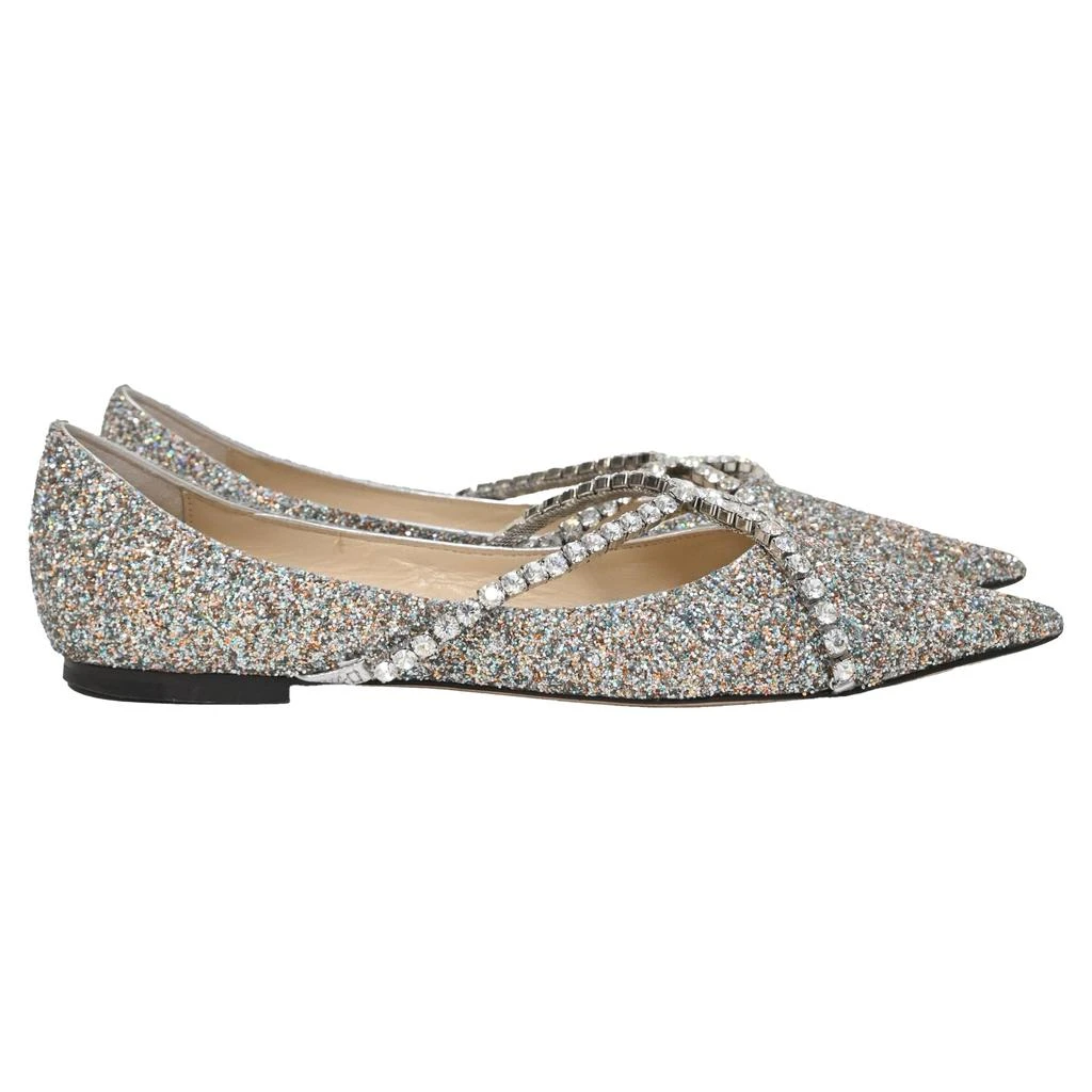 Jimmy Choo Genevi Crystal Embellished Ballet Flats in Silver Glitter 1