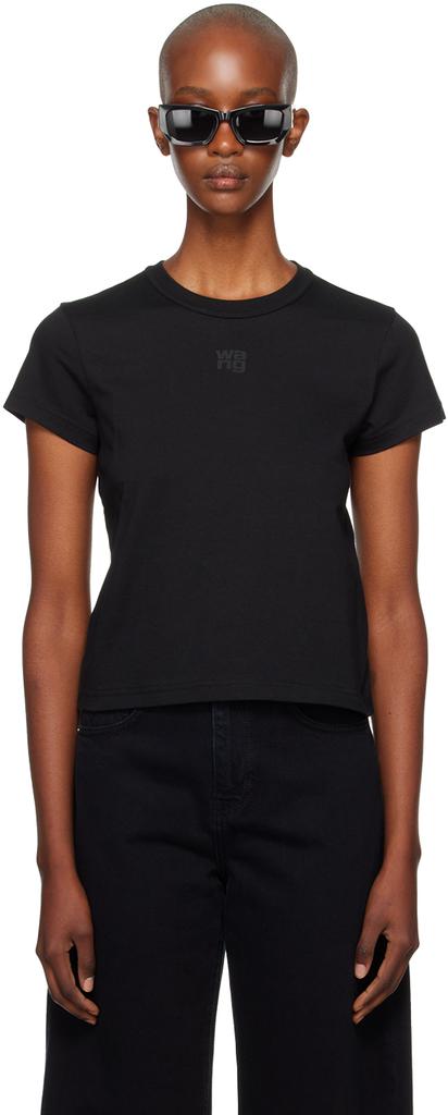 【ALEXANDER WANG】Puff Logo Shrunken T-Shirt in Cotton Black puff logo shrunken tee in cotton jersey in BLACK