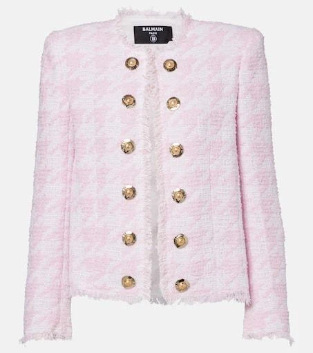 Balmain Houndstooth cotton-blend tweed jacket 1