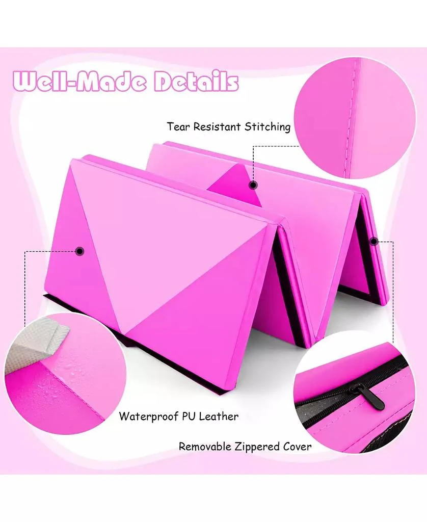 GOUUN 8 Feet PU Leather Folding Gymnastics Mat with Hook and Loop Fasteners-Pink 4
