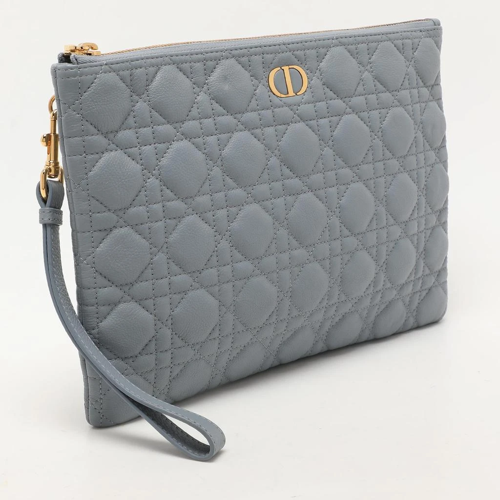 Dior Dust Blue Quilted Leather Caro Wristlet Clutch 2