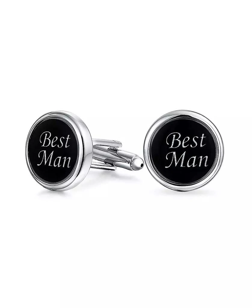 Bling Jewelry BEST MAN Script Words Round Black White Shirt Cuff Links Groomsmen Party Gift Brass Bullet Hinge Back