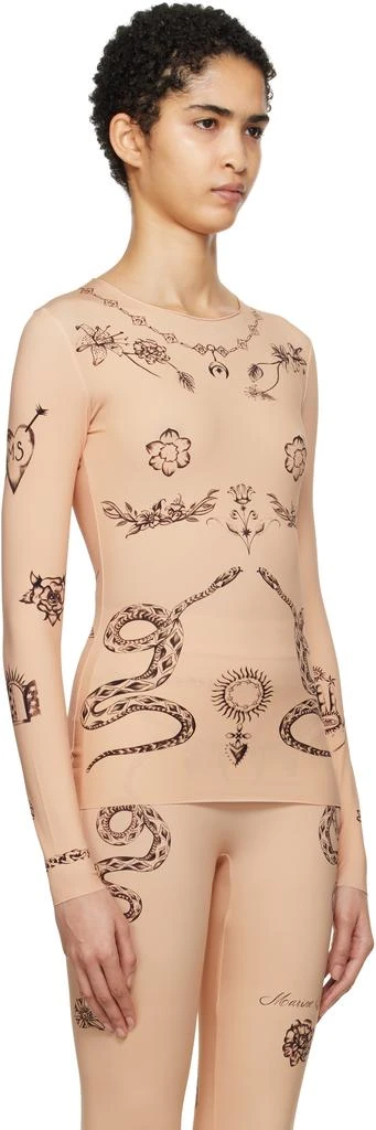 MARINE SERRE Beige Tattoo Printed Jersey Second Skin Crewneck Top 4