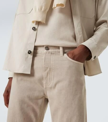 Zegna Leather-trimmed cotton straight pants 5