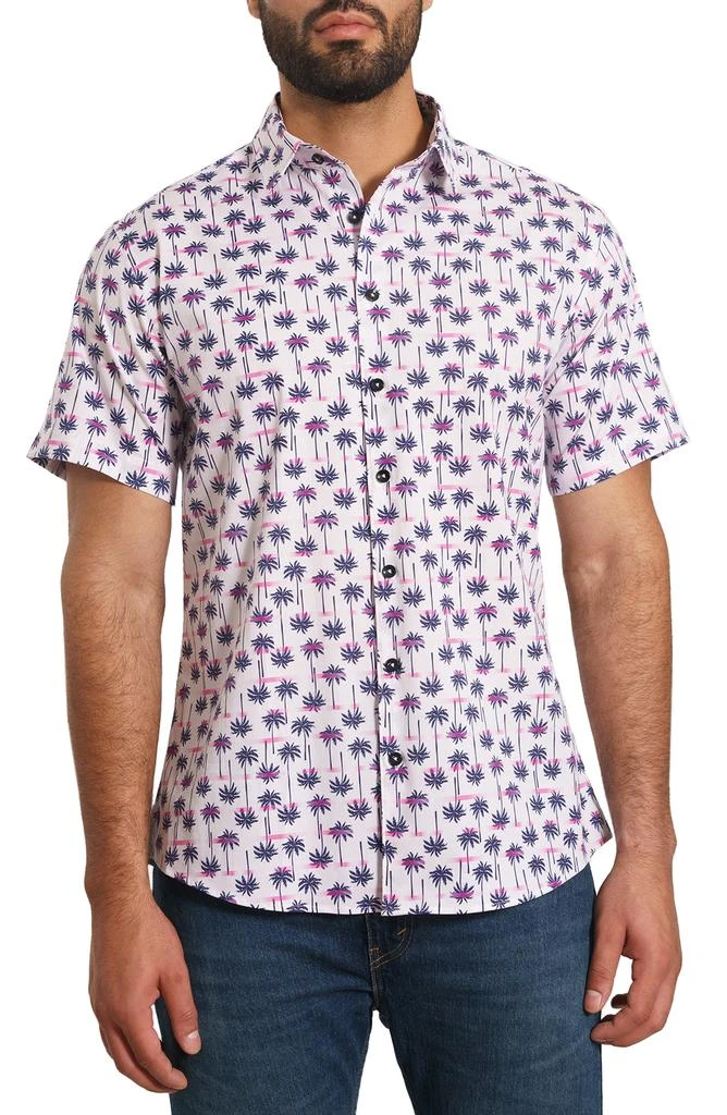 Jared Lang Trim Fit Palm Print Short Sleeve Button-Up Shirt 1