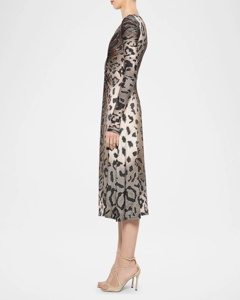 PRABAL GURUNG Leopard-Print Twisted Long-Sleeve Jersey Midi Dress 3