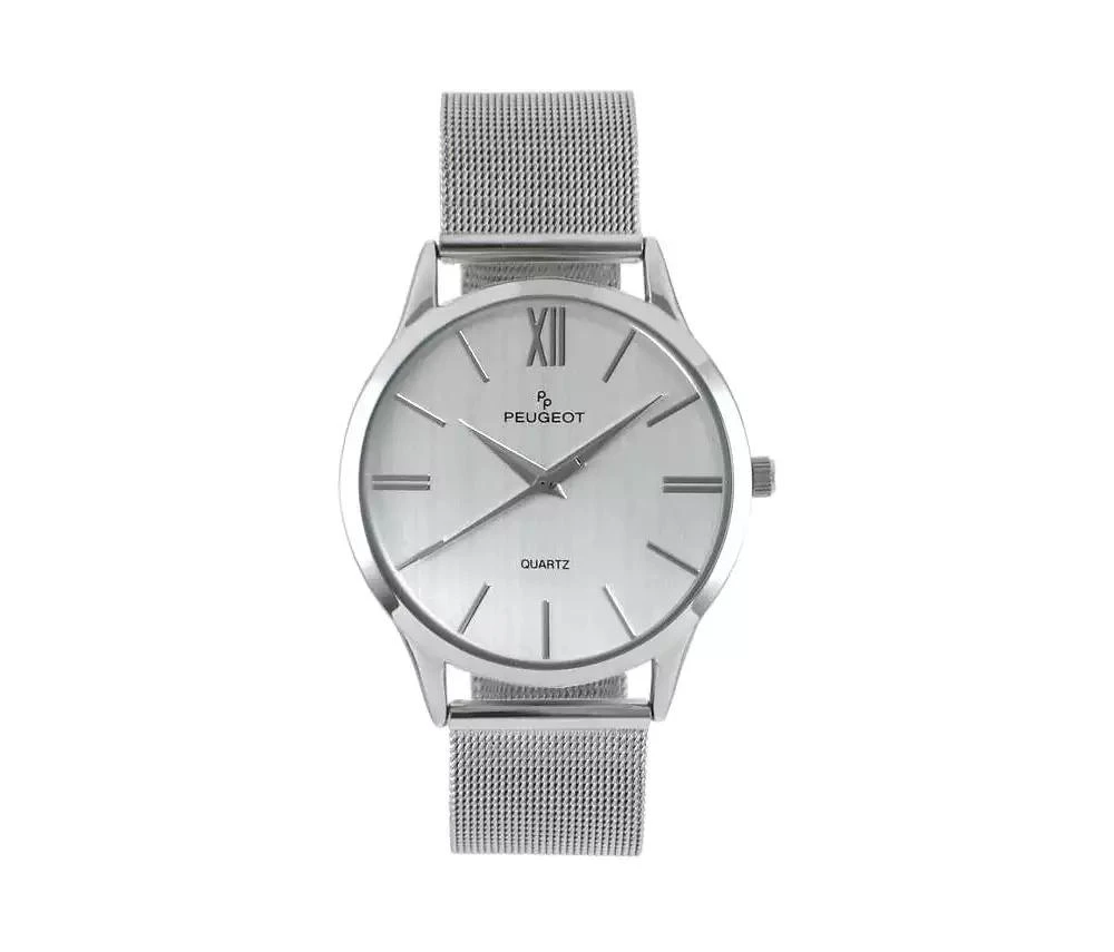 Peugeot Men's 40mm Silver Dial Slim Case Stainless Steel Mesh Watch 1