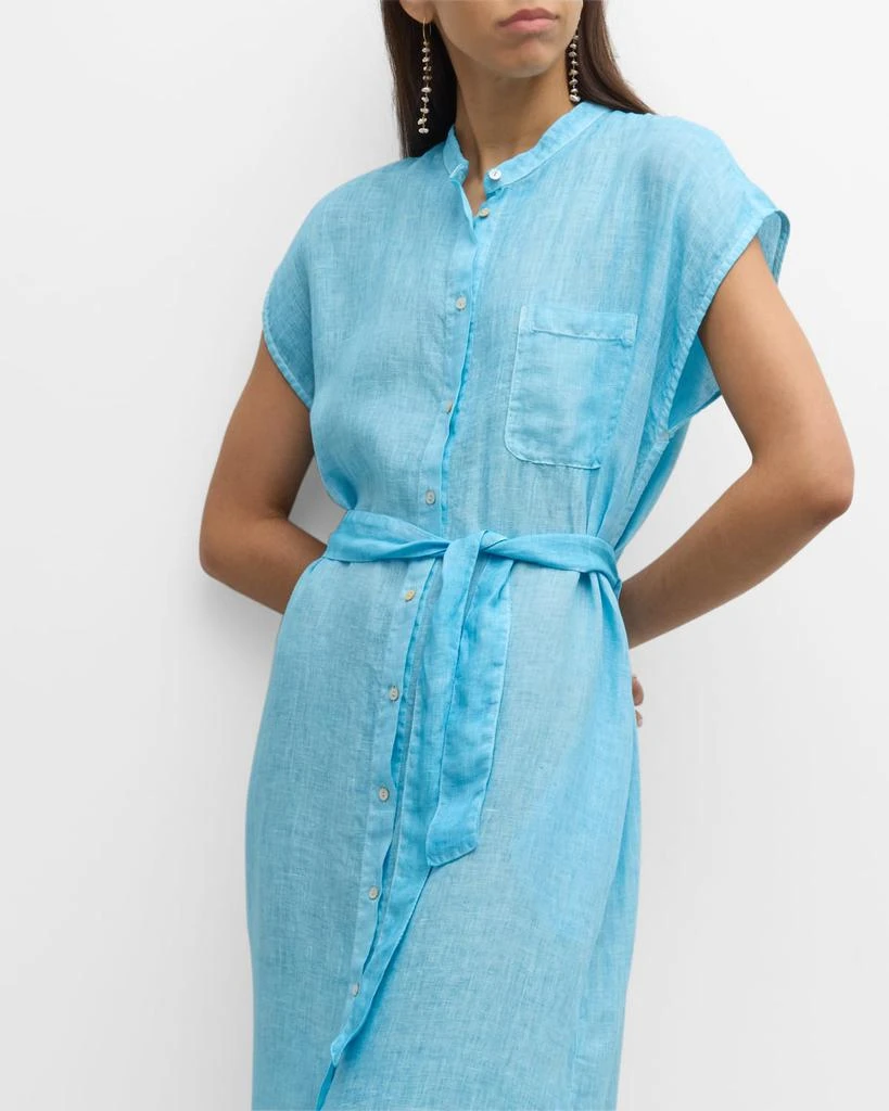 120% Lino Belted Cap-Sleeve Linen Midi Shirtdress 7