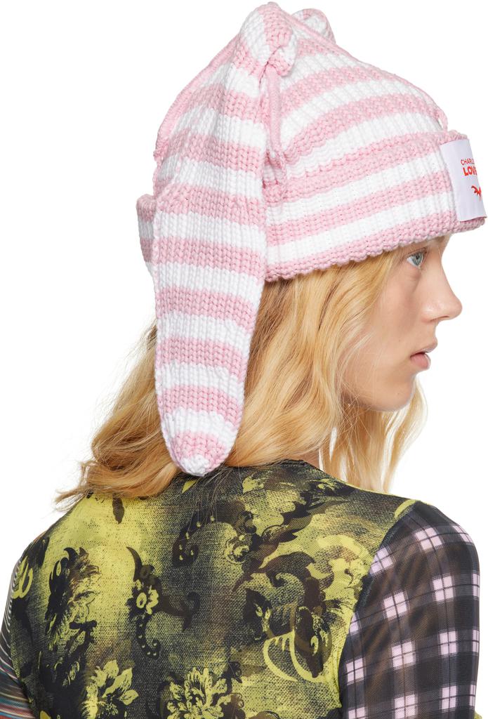 Shop SSENSE Exclusive Pink & White Chunky Rabbit Beanie on Sale at