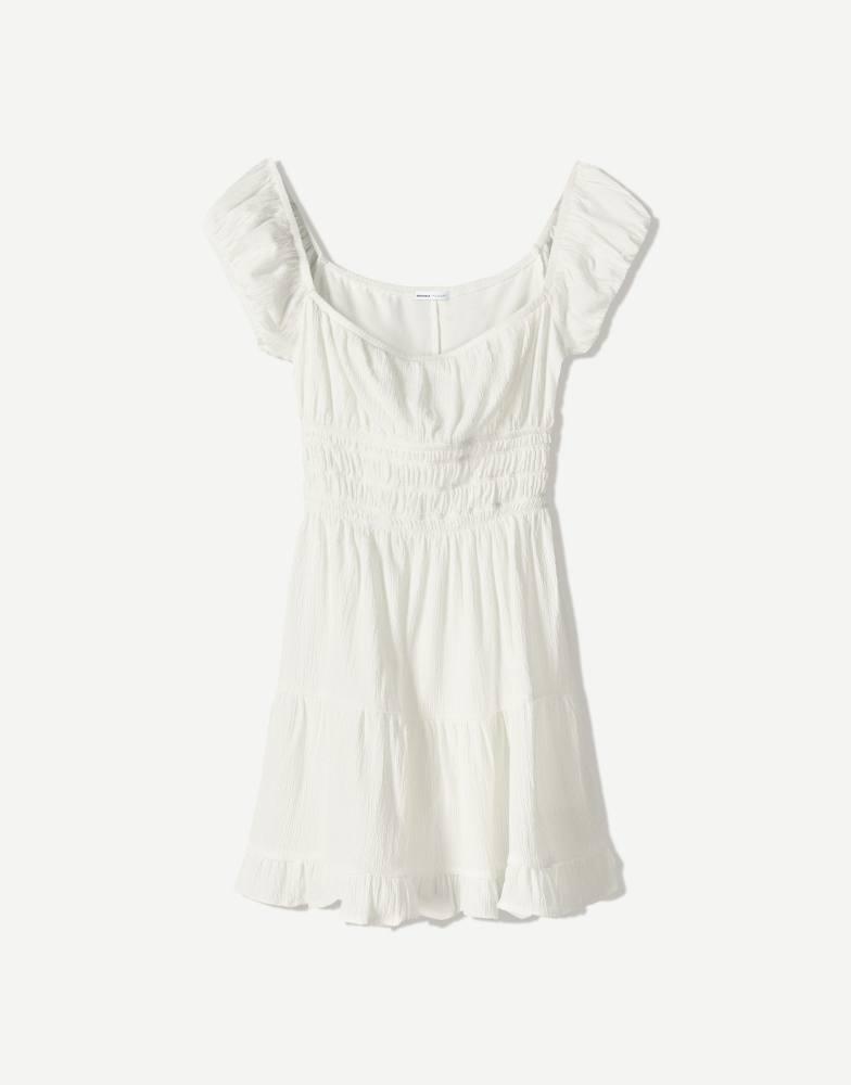 Bershka Bershka ruffled mini dress in white