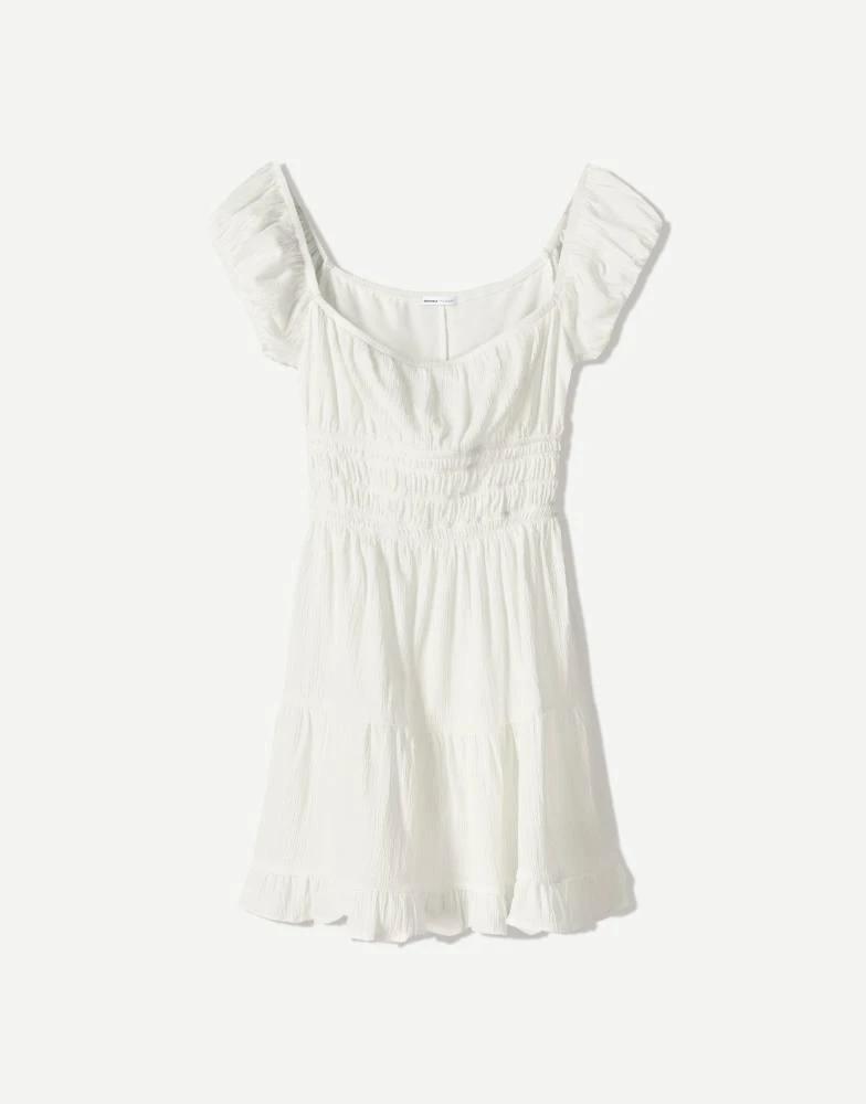 Bershka Bershka ruffled mini dress in white 1