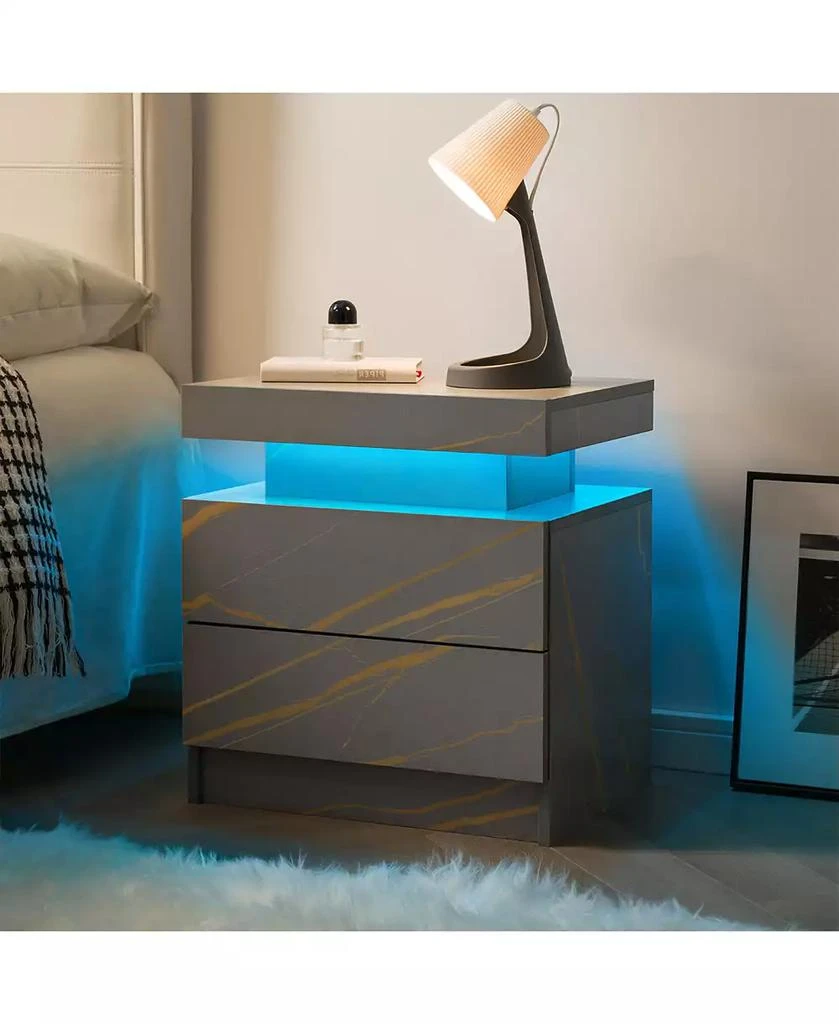 RAINSKEN LED Nightstand with 2 Drawers, Bedside Table Cabinet with Adjustable Color Lighting, Modern End Side Table for Bedroom, Living Room 5