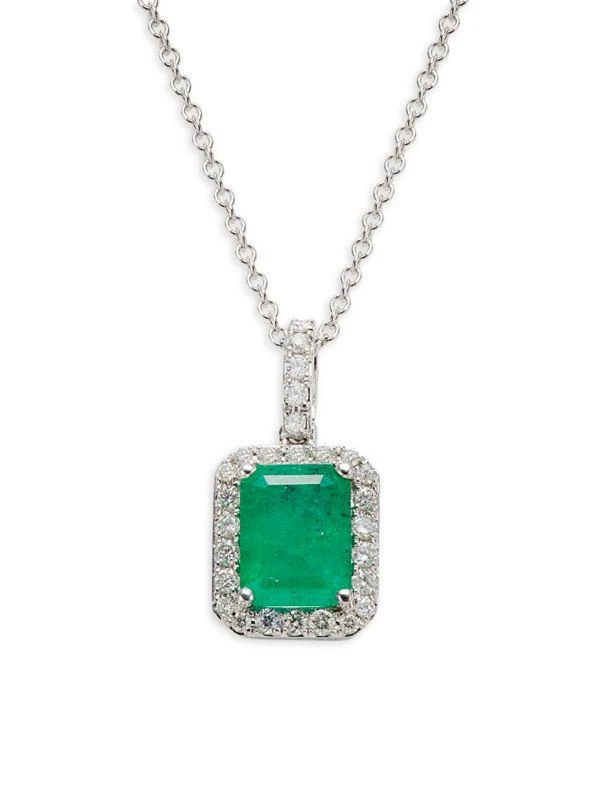 Effy 14K White Gold, 0.23 TCW Diamond & Emerald Pendant Necklace 1